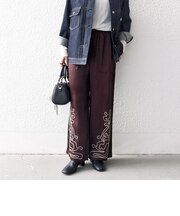 SHIPS any:〈洗濯機可能〉サテン 刺繍 ストレート イージー パンツ