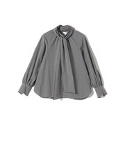 SHIPS Primary Navy Label:ストレッチ ギンガム ボウタイ ブラウス