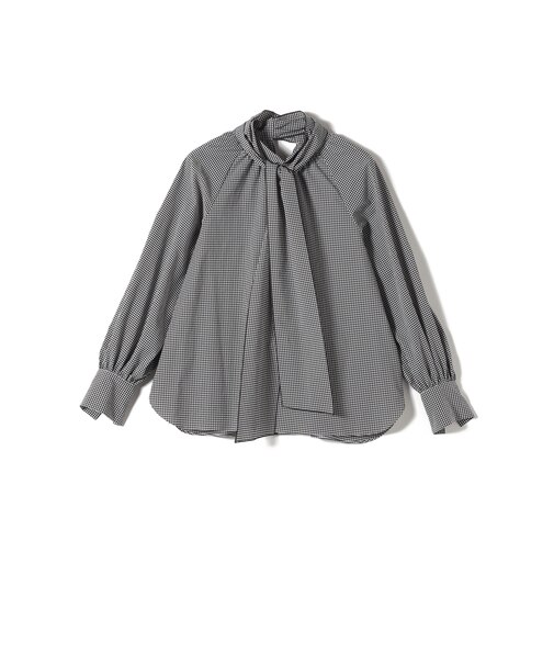 SHIPS Primary Navy Label:ストレッチ ギンガム ボウタイ ブラウス