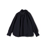 SHIPS Primary Navy Label:ストレッチ ギンガム ボウタイ ブラウス