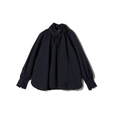 SHIPS Primary Navy Label:ストレッチ ギンガム ボウタイ ブラウス