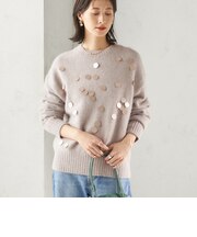 〈手洗い可能〉フォックス スパンコール クルーネック ニット