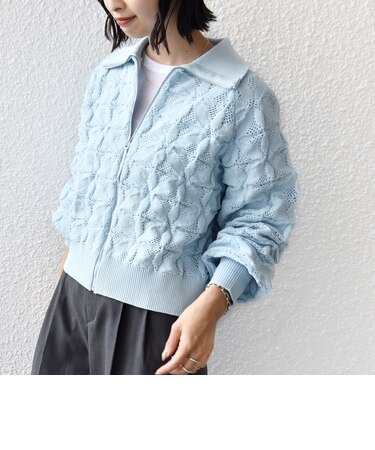 【WEB限定】〈手洗い可能〉フラワー ジャカード ジップ カーディガン