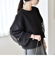 quaranciel:〈洗濯機可能〉ボア × チュール コンビ クルーネック プルオーバー