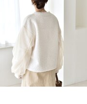 quaranciel:〈洗濯機可能〉ボア × チュール コンビ クルーネック プルオーバー