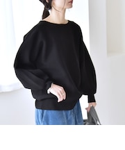 quaranciel:〈手洗い可能〉ダブルフェイス ボートネック パフ ニット プルオーバー