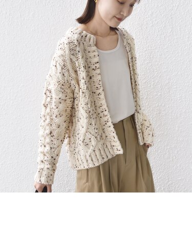 【WEB限定】〈手洗い可能〉ネップヤーン ケーブル ニット カーディガン