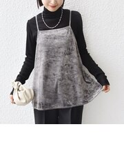 〈手洗い可能〉スノー クラッシュ ポリエステル ベロア サイド スリット キャミ