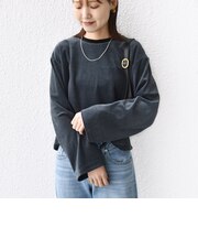 〈手洗い可能〉コットン ポリエステル ベロア ワイド スリーブ ボーダー