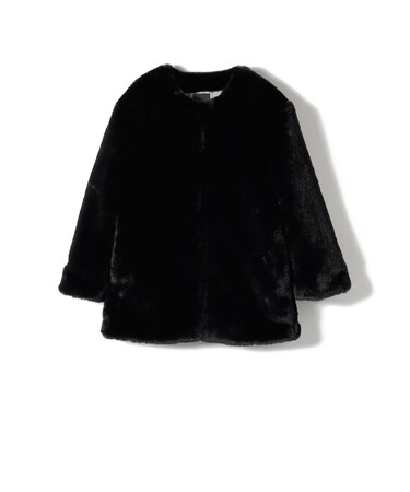 SHIPS Primary Navy Label:フェイク ファー ノーカラー ハーフ コート