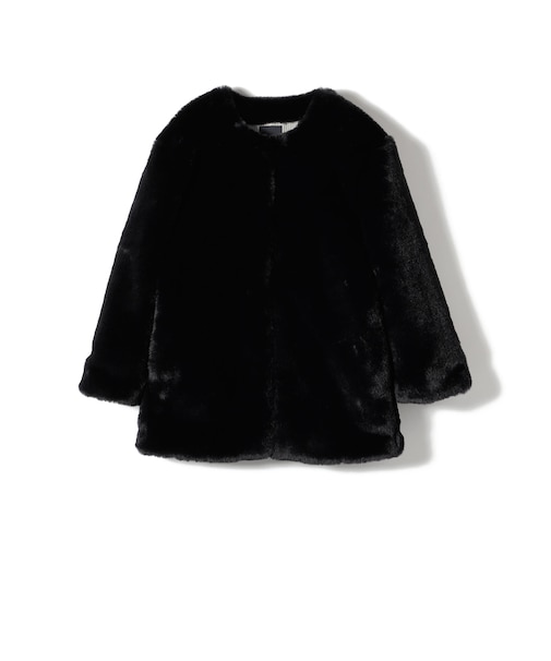 SHIPS Primary Navy Label:フェイク ファー ノーカラー ハーフ コート