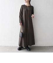 SHIPS any: ウーステッド パイピング ボタン ロングスリーブ フレア ワンピース