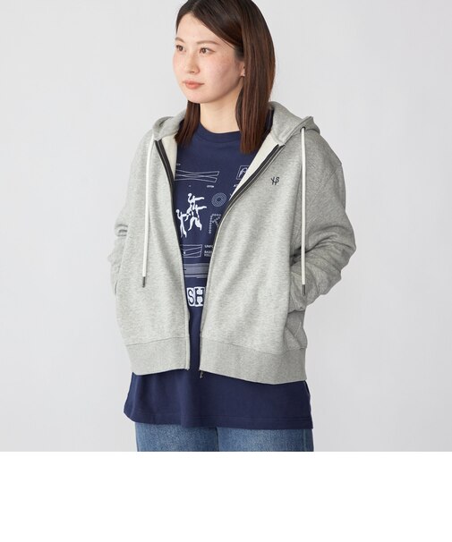 【WEB限定】SHIPS: クロップド ワイド ワンポイント ロゴ ジップアップ フーディー