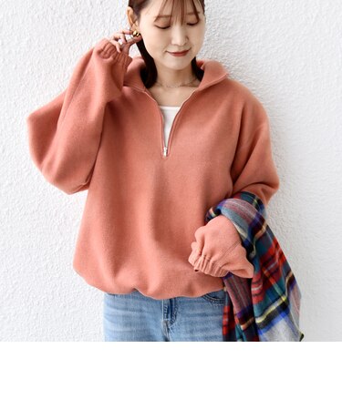 〈洗濯機可能〉フリース 裾 ドロスト ハーフ ジップ プルオーバー