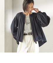 〈接触冷感 / 撥水加工〉TEXBRID(R) タフタ ギャザー 羽織 ブルゾン