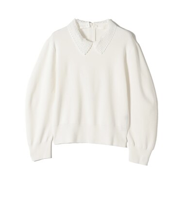 SHIPS Primary Navy Label:〈手洗い可能〉シルク混 レース 襟 プルオーバー