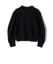 SHIPS Primary Navy Label:〈手洗い可能〉シルク混 レース 襟 プルオーバー