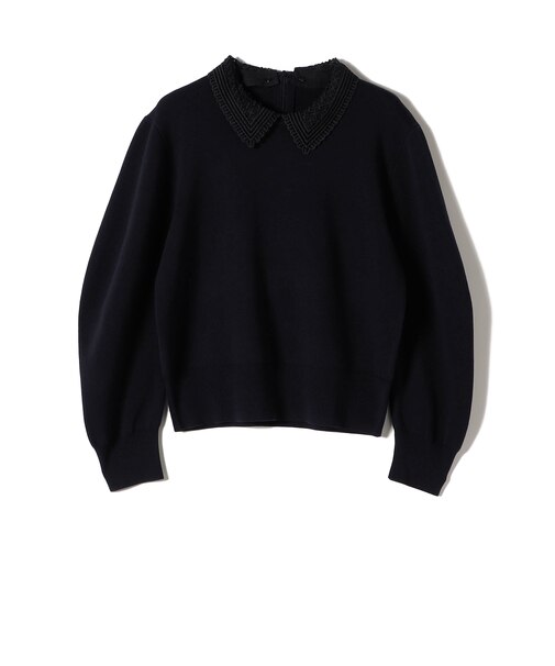 SHIPS Primary Navy Label:〈手洗い可能〉シルク混 レース 襟 プルオーバー