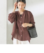 〈手洗い可能〉IMPERIAL LINEN 混 バンドカラー スキッパー シャツ