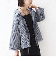 【WEB限定】〈手洗い可能〉ストライプ フード 羽織り シャツ