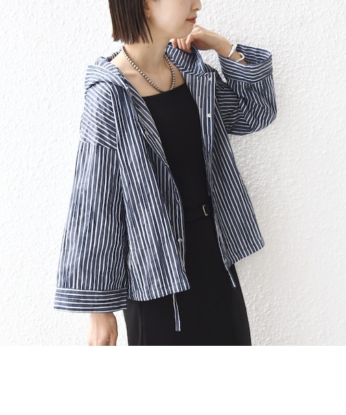 【WEB限定】〈手洗い可能〉ストライプ フード 羽織り シャツ
