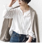 〈手洗い可能〉綿 シルク Vネック フリル タック ブラウス