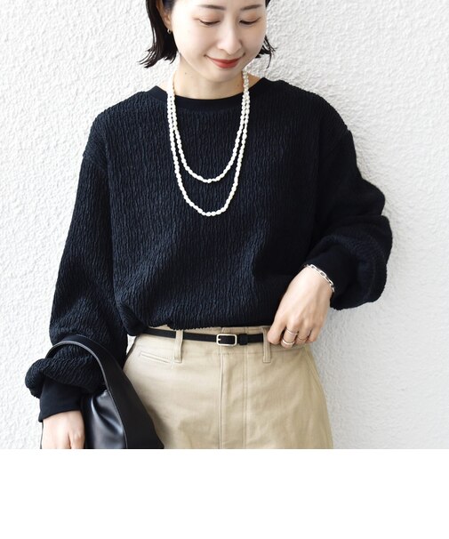 【WEB限定】〈手洗い可能〉ウェーブ クレープ ヘンリー 2WAY プルオーバー