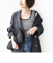 〈手洗い可能〉ボーダー レース トリミング 2WAY タンクトップ