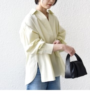 〈手洗い可能〉無地 / ストライプ サイド スリット スキッパー コットン シャツ 2