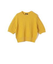 SHIPS Primary Navy Label:〈手洗い可能〉柄編み 5分袖 プルオーバー