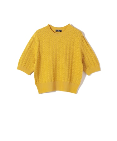 SHIPS Primary Navy Label:〈手洗い可能〉柄編み 5分袖 プルオーバー