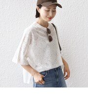 〈手洗い可能〉レース ジャカード ショートスリーブ カットソー