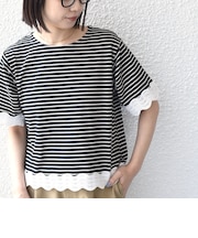 SHIPS Colors:〈洗濯機可能〉リンク レース コンビ TEE◇