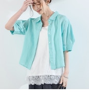 SHIPS Colors:〈洗濯機可能〉ユーロリネン (EURO Linen) ボクシー パフスリーブ シャツ◇