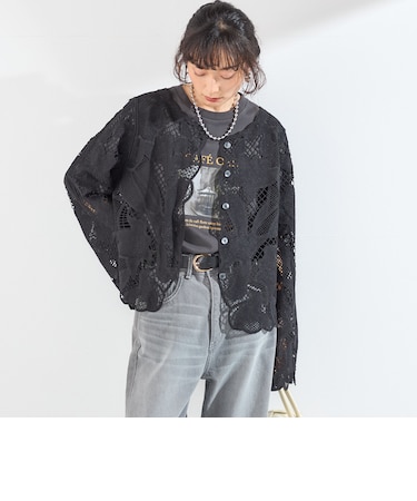 SHIPS Colors:〈手洗い可能〉スカラップ レース ノーカラー ジャケット