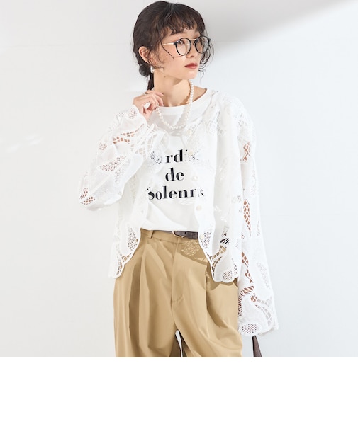 SHIPS Colors:〈手洗い可能〉スカラップ レース ノーカラー ジャケット