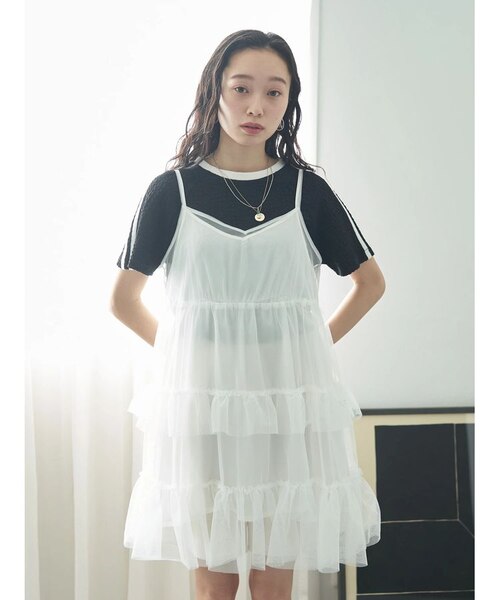 m.me.eme フラワーチュールミニワンピース チュールミニキャミワンピース｜アースミュージックアンド