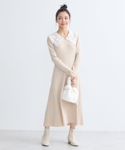 襟レースニットワンピース｜アースミュージックアンドエコロジー