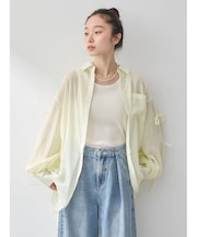 袖スリットリボンロングシャツ