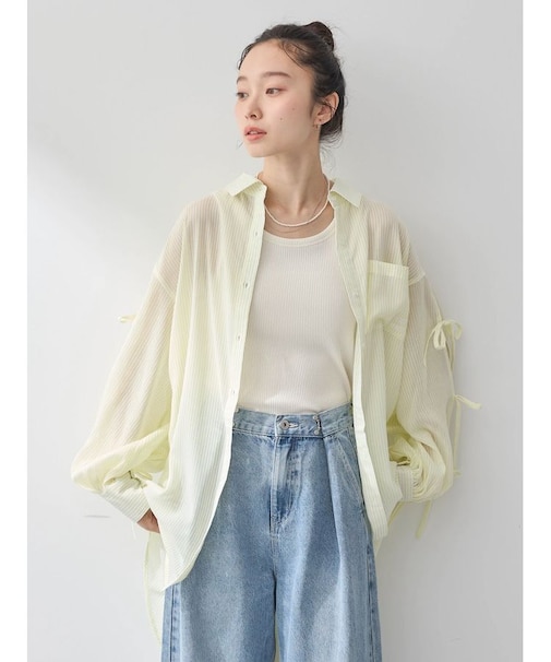袖スリットリボンロングシャツ