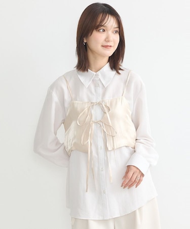 SET2点 ロングシャツ+リボンビスチェ