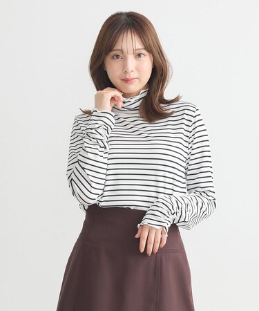 シャーリングスリーブリブタートルプルオーバー