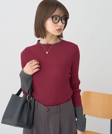 ハイネックリブニットプルオーバー