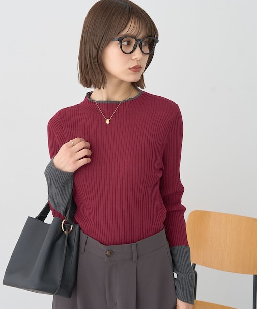 ハイネックリブニットプルオーバー