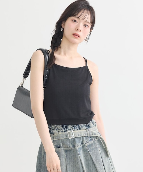 ダブルストラップパターンメッシュキャミソール