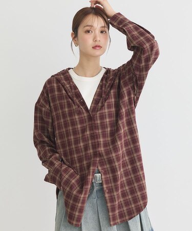 フーディーチェックシャツ
