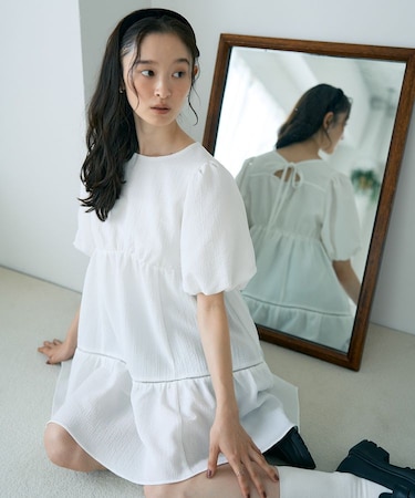 バックリボンパフスリーブミニワンピース