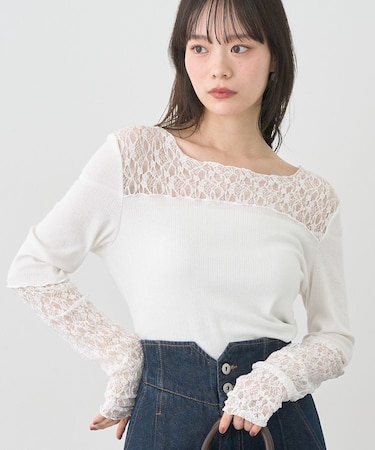 レース×アイレットプルオーバー
