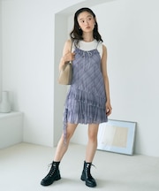 フロントリボンチェックミニキャミワンピース