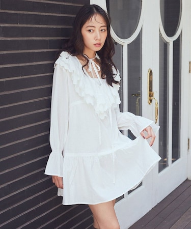 サイドリボンラッフルミニワンピース